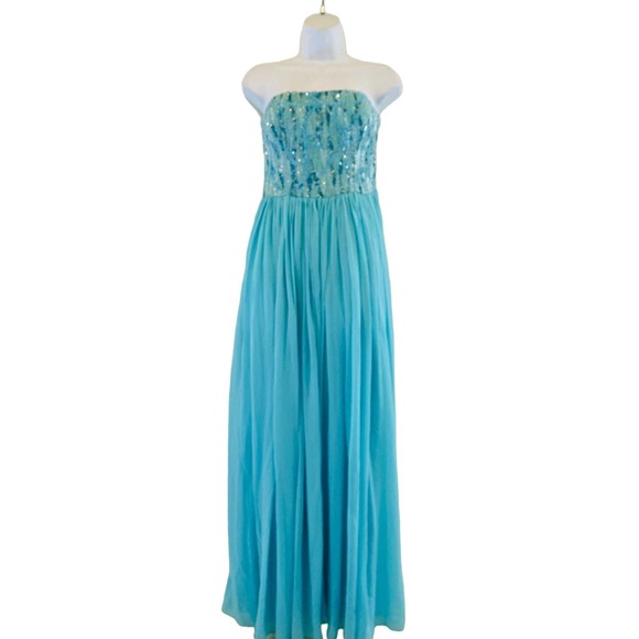 Aidan Mattox embellished aqua strapless poly maxi dress 4 - Picture 1 of 7